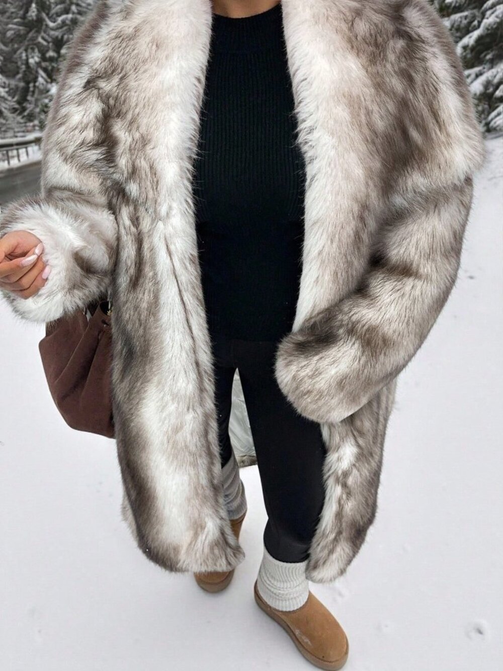 White Casual Women's Long Faux Fur Collar Coat - Picture 4 of 7